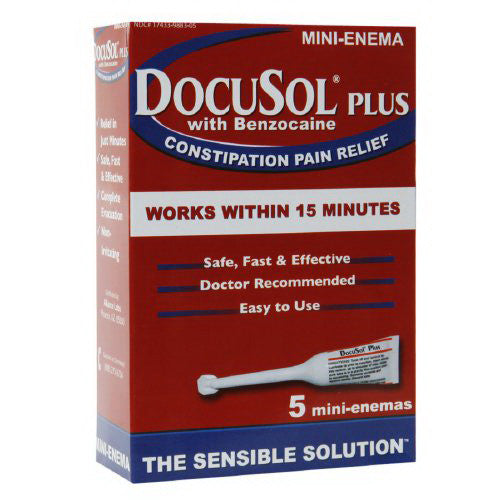 Docusol Plus Constipation Pain Relief, Mini Enema - 5 Ea
